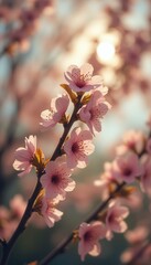 Delicate Pink Blossoms Catching the Sunlight - A Springtime Celebration of Floral Beauty