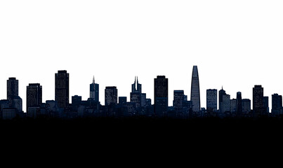 Naklejka premium Urban Skyline Silhouette at Dusk with Dark Foreground and Bright Horizon