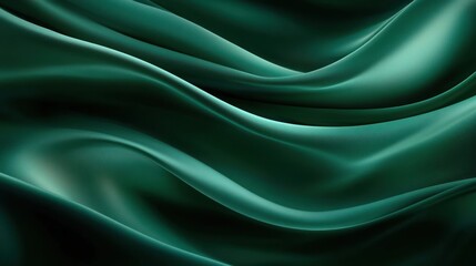 Obraz premium Smooth flowing dark green silky fabric texture with gentle folds and shiny surface creating a soft and elegant appearance