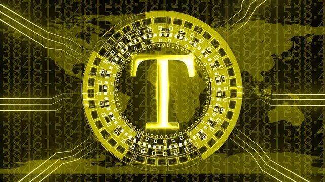 Technology text T animation on technology background.