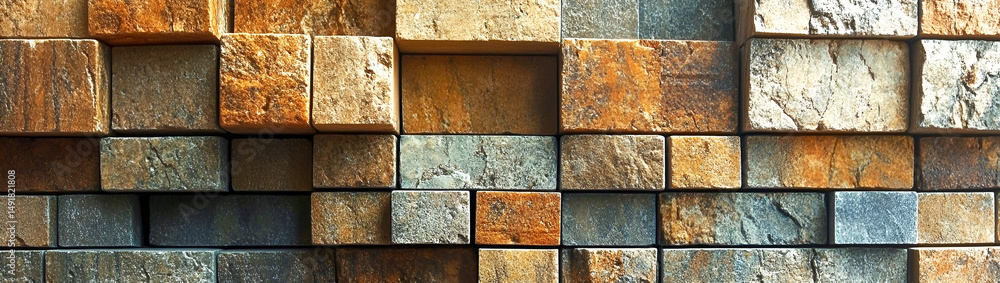Poster abstract stone brick wall texture displaying various earthy colors for background and design concept