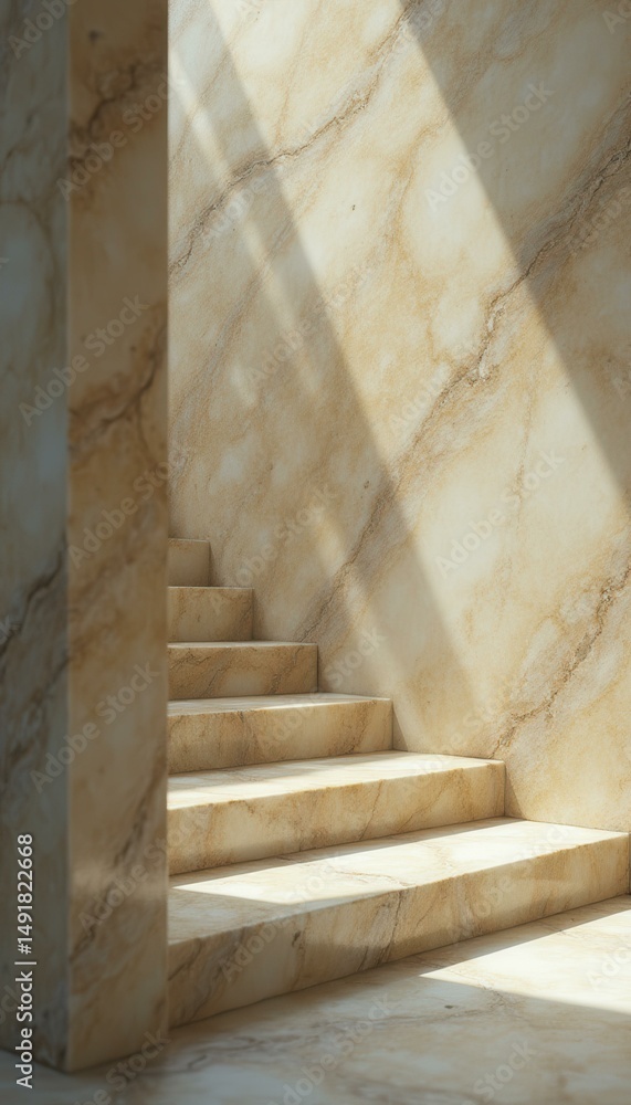Poster elegant staircase with marble steps bathed in sunlight creating serene and luxurious architectural d