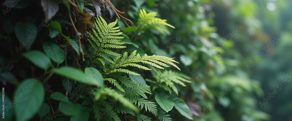 Poster lush ferns and greenery abound in a tranquil botanical scene