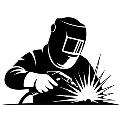 Black Welder Silhouette Vector on Clean White Background