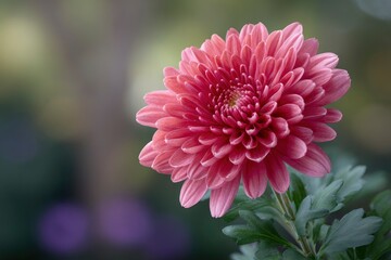 Pink Flower Close-up with Green Leaves and Blurred Background