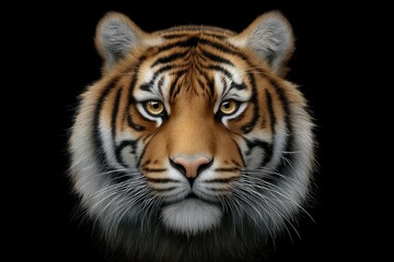 Fototapeta premium Tiger Face Close-up Portrait Against Black Background