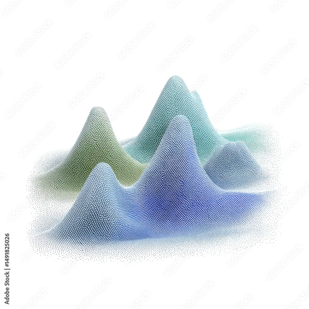 Poster abstract 3d rendering of colorful point cloud data forming peaks and valleys ideal for technology or