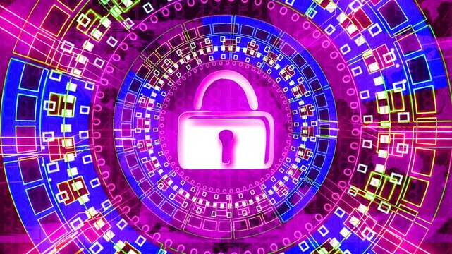 The lock is encased in concentric circular patterns that resemble a futuristic interface or digital dashboard