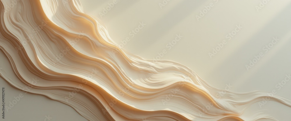 Poster gentle cream waves abstract background design with light rays
