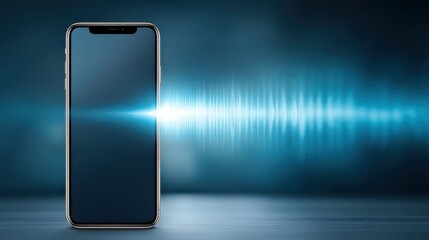 Smartphone emitting sound waves representing AI voice cloning deception. A glowing phone emitting synthetic sound waves, symbolizing an AI voice scam and digital fraud.
