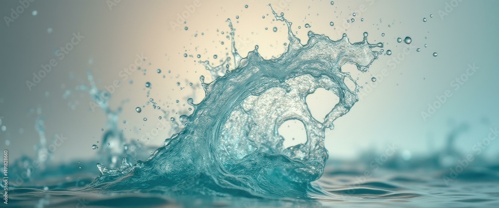 Poster Water splash frozen in time creating intricate shapes and patterns on the surface of a calm body of water