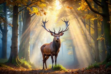 Majestic Elk in Misty Forest - Autumn Wildlife Photography