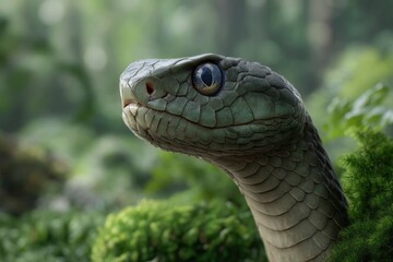 Obraz premium Snake Head Rising in Greenery Jungle Environment