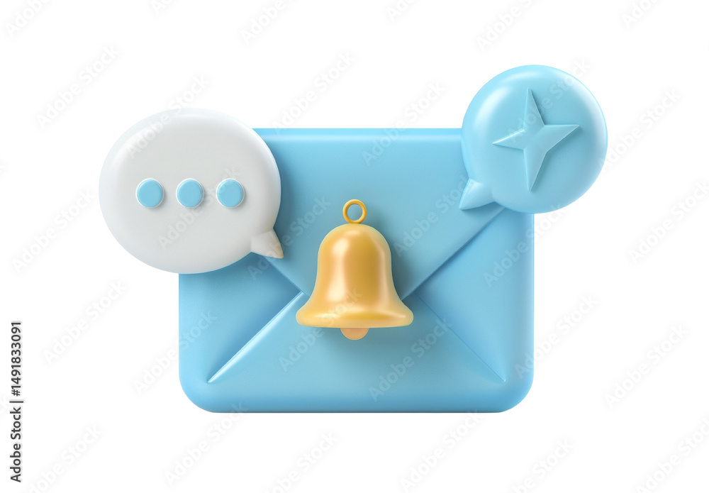 Poster Modern 3D Rendering of a Notification Envelope with Message Bubbles
