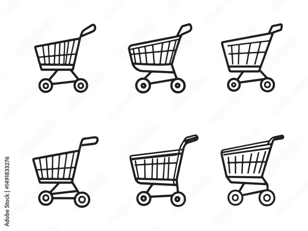 Poster minimalist empty cart line art vector for ecommerce store