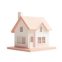 A minimalist 3D rendering of a house with delicate pastel color palette
