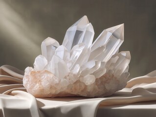 Elegant cluster of clear crystals on a soft background.