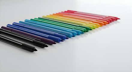 Fototapeta premium Whiteboard marker set for classroom use, aligned on white surface
