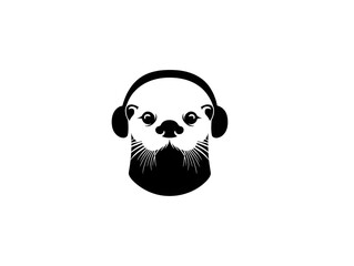Fototapeta premium A stylized otter wea headphones enjoys listening to music creating a cute and trendy design ideal for various applications.