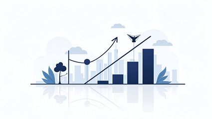 Financial Growth Chart: A dynamic illustration depicting financial growth, with upward trending graphs and bar charts symbolizing progress. A visual representation of business success, wealth.