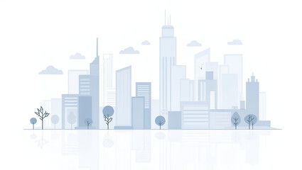 Obraz premium Skyline of Modern City: A serene illustration of a contemporary cityscape, the image showcases an array of sleek skyscrapers and buildings in a minimalist aesthetic.
