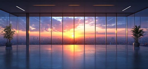 Fototapeta premium Sunset Cityscape from Modern Office