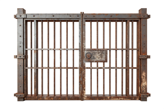  metal prison gate isolated on white background, PNG