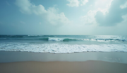 Fototapeta premium Close-up soft wave of the sea on the sandy beach 