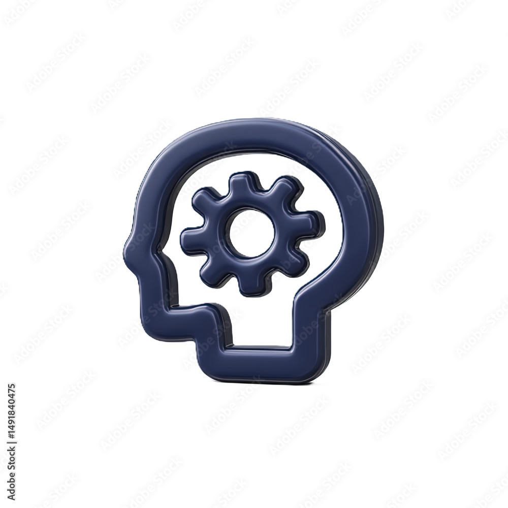 Poster 3d render of a head with a gear inside cog in mind concept for innovation and intelligence