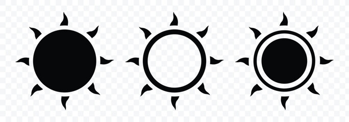 Black sun vector icon set. Sun outline icon vector. Vector illustration