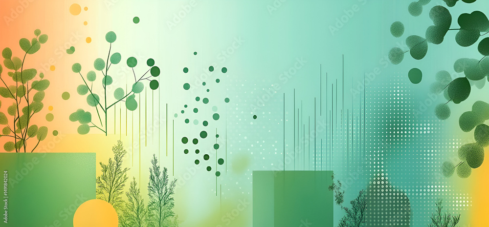 Poster abstract botanical composition with gradient background and organic elements