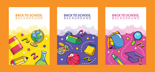 Set of back to school element template vector background