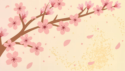 Cherry blossom branch with pink flowers on soft background