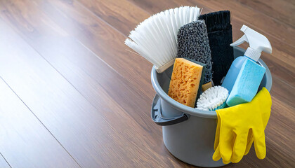 掃除用具のセット一式。A complete set of cleaning tools.