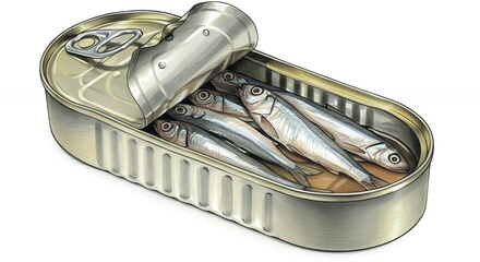 Canned fish in opened tin can