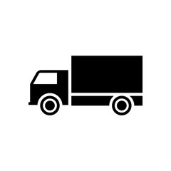 A side-view filled silhouette of a cargo truck with a defined cab and rectangular trailer.