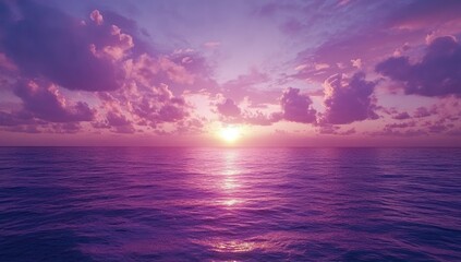 Purple sunset over tranquil ocean