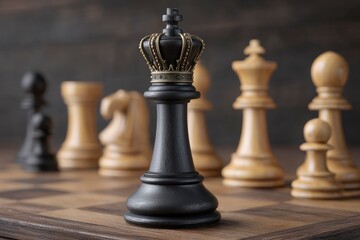 Chess King Standing on Board Game Leadership Concept