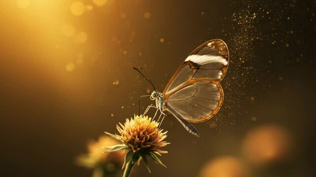 Glasswing butterfly on flower : Capturing the ethereal beauty of nature, a delicate glasswing butterfly perches gracefully on a vibrant flower, its translucent wings shimmering in the sunlight.