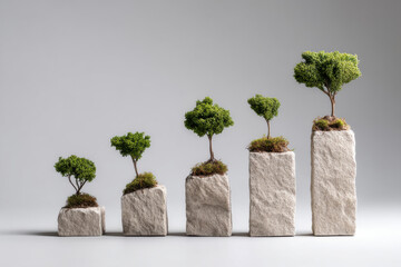 Vertical bar chart made out growing trees showing process of tree's growth. Sustainability concept