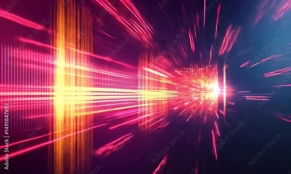 Poster high-speed light streaks in motion, creating an abstract background with vibrant colors and dynamic 