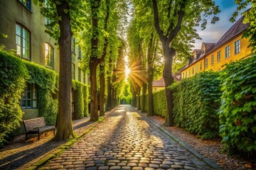 Minimalist Danish Park Alleyway: Serene Copenhagen Path