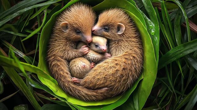 Tiny Rodents Cuddling Leaf Cute Animals Wildlife Nature