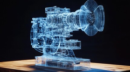 A translucent, digital rendering of a mechanical device.