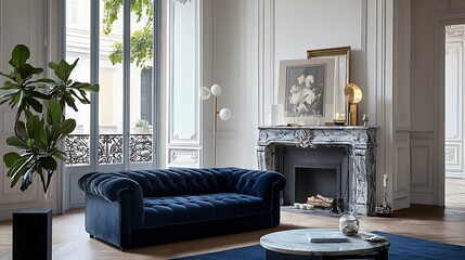 A stylish living room with neutral tones and textures

