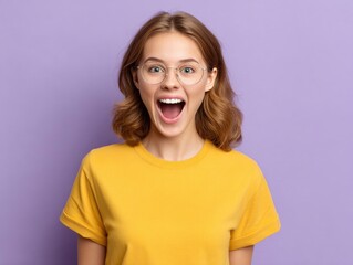 Excited Woman Shouting with Joy and Wearing Glasses