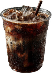 Iced Coffee in Plastic Cup with Straw and Condensation