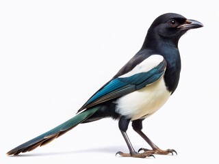 Fototapeta premium Minimalist Side Profile of a Magpie Bird, Isolated on White Background