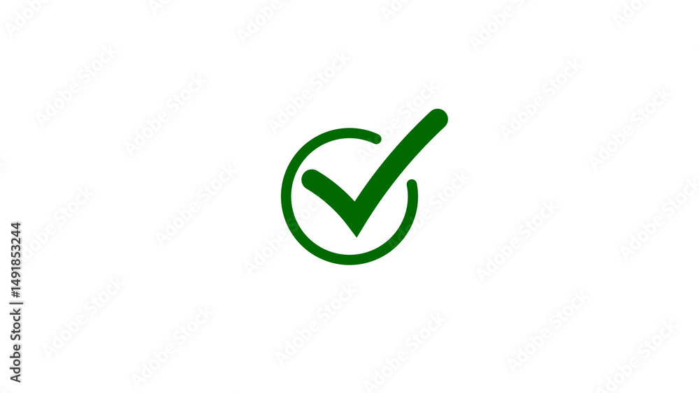 Poster green check mark icon on white background representing approval success confirmation or verification