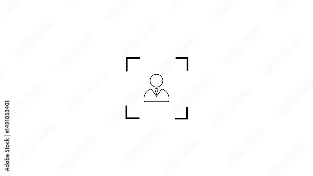 Poster focus on a person concept depicted with a simple icon within a rectangular frame suitable for busine